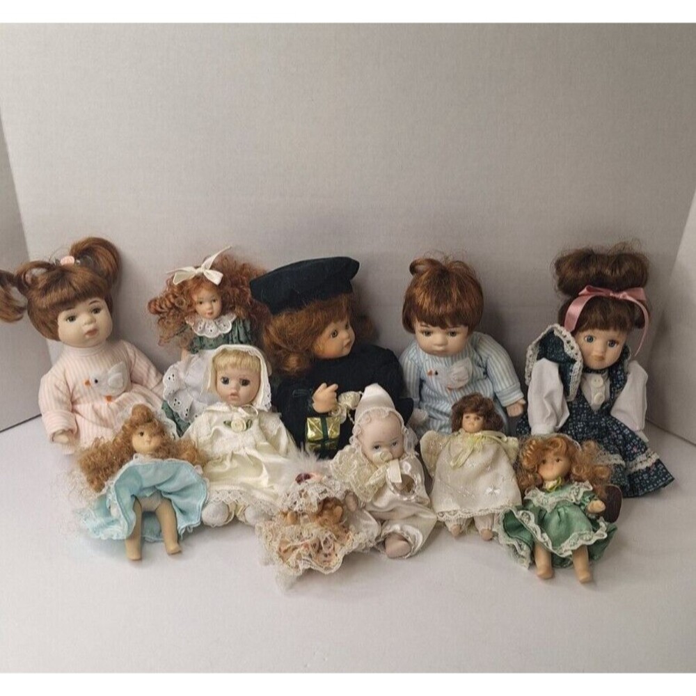 Vintage Porcelain China Doll Collection Set (Lot) 11 in Total, In Nice Condition